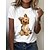 baratos T-shirts-Mulheres Camiseta 100% Algodão Gato Cachorro Diário Final de semana Imprimir zg4 Manga Curta Básico Decote Redondo white