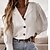 baratos Tops &amp; Blouses-Mulheres Camisa Social Blusa Branco Rosa Botão Tecido Casual Manga Longa Decote V Básico Padrão S