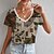 cheap T-Shirts-Women&#039;s T shirt Tee Pink Army Green Red Lace Trims Print Graphic Daily Weekend Short Sleeve V Neck Basic Regular Painting S