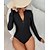 abordables Una pieza-Surfwear Long Sleeve Sunscreen Swimsuit Solid Color One-Piece Swimsuit