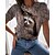 cheap T-Shirts-Women&#039;s T shirt Tee Brown Print Cat 3D Daily Weekend Short Sleeve Round Neck Basic Regular 3D Cat Painting S