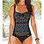cheap One-Pieces-Women&#039;s Swimwear One Piece Normal Swimsuit Tummy Control Printing Floral Striped Black White Pink Red Navy Blue Bodysuit Bathing Suits Sports Summer