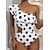 cheap One-Pieces-Women&#039;s Swimwear One Piece Normal Swimsuit Polka Dot Striped Ruffle Cut Out Printing One Shoulder Black stripes blue strips White Bodysuit Bathing Suits Summer Sports