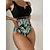 preiswerte Einteiler-Damen Badeanzug Ein Stück Normal Bademode Blatt Print Schwarz Bodysuit Badeanzüge Strandbekleidung Sommer Sport