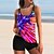 cheap Tankini-Women&#039;s Swimwear Normal Tankini 2 Piece Swimsuit Floral 2 Piece Printing Pink Blue Purple Tank Top Bathing Suits Beach Wear Summer Sports