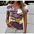 abordables T-shirts-Mujer Camiseta Azul Piscina Morado Marrón Botón Estampado Graphic Diario Fin de semana Manga Corta Escote Redondo Básico Regular Abstracto Pintura S