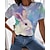 baratos T-shirts-Mulheres Camiseta Azul Imprimir Gráfico Diário Final de semana Manga Curta Decote Redondo Básico Padrão Pintura S