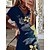 baratos Vestidos Casuais-Mulheres Vestido casual Vestido estampado Vestido Longo Vestido Maxi Moda Roupa de rua Floral Fenda Imprimir Ao ar livre Diário Para Noite Decote V Manga Curta Vestido Normal Azul Marinha Verão