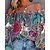 abordables Tops &amp; Blouses-Mujer Camisa camisa boho Camisa de encaje Saliendo de la parte superior Floral Graphic Casual Festivos Acordonado Volante Estampado Manga de la linterna Rojo Manga Larga Elegante Moda Básico Hombros