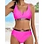 baratos Bikini-Mulheres Roupa de Banho Normal Biquíni roupa de banho Tecido 2 Peças Preto Rosa claro Verde Fatos de banho Roupa de Praia Verão Esportivo
