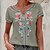 billige T-shirts-Dame T skjorte Vinrød Militærgrønn Svart Trykt mønster Blomstret Ferie Helg Kortermet V-hals Grunnleggende Normal Blomster Tema Maling S