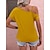 baratos Tops &amp; Blouses-Mulheres Camiseta Preto Amarelo Verde Tropa Assimétrico Tecido Casual Manga Curta Assimétrico Básico Padrão S