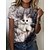 baratos T-shirts-Mulheres Camiseta Gato 3D Diário Final de semana Cinzento Imprimir Manga Curta Básico Decote Redondo Normal