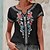 cheap T-Shirts-Women&#039;s T shirt Tee Wine Red ArmyGreen Black Print Floral Holiday Weekend Short Sleeve V Neck Basic Regular Floral Painting S