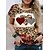 billige T-shirts-Dame T skjorte Gul Trykt mønster Leopard Hjerte Daglig Helg Kortermet Rund hals Grunnleggende Normal Maling S