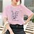 abordables T-shirts-Mujer Camiseta Perla Blanco Amarillo Estampado Rosa Festivos Fin de semana Manga Corta Escote Redondo Básico Regular Flor Pintura S