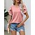 abordables T-shirts-Femme T shirt Tee Bleu gris Rose Claire bleu marine Garniture en dentelle Plein du quotidien Fin de semaine Manche Courte Col Rond basique Normal S