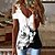 billige Bedst sælgende toppe-Dame Fjer Afslappet Ferie Weekend Blomster Tema Maleri Kortærmet T-shirt V-hals Blonder Kolde skulder Trykt mønster Basale Toppe Hvid Sort Blå S / 3D-udskrivning
