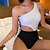 cheap One-Pieces-Women&#039;s Swimwear One Piece Normal Swimsuit Color Block Drawstring Cut Out White Bodysuit Bathing Suits Beach Wear Summer Sports