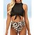 abordables Tankini-Mujer Bañadores Bikini Normal Traje de baño Leopardo 2 Piezas Estampado Negro Blanco Trajes de baño Ropa de playa Verano Deportes