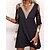 cheap Casual Dresses-Women&#039;s Casual Dress Plain Lace Dress Shift Dress V Neck Lace Patchwork Mini Dress Cold Shoulder Outdoor Daily Fashion Streetwear Loose Fit 3/4 Length Sleeve Black White Dark Blue Summer Spring S M L