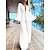 cheap Jumpsuits-Women&#039;s Jumpsuit Solid Color Drawstring Holiday V Neck Street Holiday Long Sleeve Regular Fit White S M L Summer