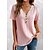cheap T-Shirts-Women&#039;s T shirt Tee Pink Button Lace Trims Plain Daily Weekend Short Sleeve V Neck Basic Regular S