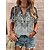 cheap Tops &amp; Blouses-Women&#039;s Shirt Blouse Pink Red Blue Button Print Graphic Casual Holiday Short Sleeve V Neck Basic Regular S