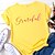 baratos T-shirts-Mulheres Camiseta Preto Branco Amarelo Imprimir Texto Diário Final de semana Manga Curta Decote Redondo Básico Padrão Pintura S