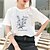 baratos T-shirts-Mulheres Camiseta Pérola Branco Amarelo Imprimir Rosa Feriado Final de semana Manga Curta Decote Redondo Básico Padrão Tema Flores Pintura S