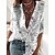 cheap Tops &amp; Blouses-Women&#039;s Shirt Blouse Black White Button Print Abstract Portrait Casual Daily Long Sleeve Standing Collar Basic Long Portrait S