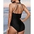 cheap One-Pieces-Women&#039;s Swimwear One Piece Normal Swimsuit Striped Mesh Patchwork Black White Blue Dark Gray Bodysuit Bathing Suits Beach Wear Summer Sports