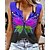 abordables Tops &amp; Blouses-Mujer Camiseta sin mangas Rojo Azul Piscina Morado Estampado Mariposa Casual Fin de semana Sin Mangas Escote en Pico Básico Regular Mariposa S