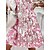 cheap Casual Dresses-Women&#039;s Casual Dress Floral Paisley Summer Dress Boho Dress V Neck Lace Print Mini Dress Outdoor Daily Fashion Modern Regular Fit 3/4 Length Sleeve Pink Summer Spring M L XL