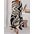 preiswerte Casual Kleider-Damen Casual kleid Schaukelkleid Kleid drucken kleid lang Modisch Modern Pfau Feder Taste Layer-Look Täglich Urlaub Wochenende Rundhalsausschnitt 3/4 Ärmel Kleid Lockere Passform Silber Schwarz Weiß