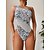 cheap One-Pieces-Women&#039;s Swimwear One Piece Normal Swimsuit Leopard Mesh Printing One Shoulder White Bodysuit Bathing Suits Beach Wear Summer Sports
