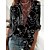 cheap Tops &amp; Blouses-Women&#039;s Shirt Blouse Black White Button Print Abstract Portrait Casual Daily Long Sleeve Standing Collar Basic Long Portrait S