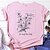 baratos T-shirts-Mulheres Camiseta Pérola Branco Amarelo Imprimir Rosa Feriado Final de semana Manga Curta Decote Redondo Básico Padrão Tema Flores Pintura S