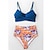 preiswerte Bikini-Damen Badeanzug Bikinis Normal Bademode Blumen 2 Teile Print Blau Badeanzüge Strandbekleidung Sommer Sport