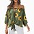 cheap Tops &amp; Blouses-Women&#039;s Shirt Blouse Black White Army Green Lace up Print Sunflower Feather Casual Holiday Long Sleeve Off Shoulder Basic Regular Floral Lantern Sleeve S