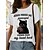 billige T-shirts-Dame T skjorte Hvit Rosa Blå Trykt mønster Katt Bokstaver Daglig Helg Kortermet Rund hals Grunnleggende Normal Kat Maling S
