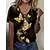 economico T-shirts-Per donna maglietta Farfalla Per eventi Fine settimana Giallo Oro Arcobaleno Stampa Pulsante Tagliato Manica corta Essenziale A V Standard