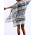 cheap Casual Dresses-Women&#039;s Boho Dress Cover Up Beach Wear Hollow Out Print Mini Dress Stripe Fashion Casual 3/4 Length Sleeve V Neck Outdoor Daily Loose Fit Orange red Blue 2023 Summer Spring One Size