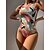 preiswerte Einteiler-Damen Badeanzug Ein Stück Normal Bademode Graffiti Print Grün Bodysuit Badeanzüge Strandbekleidung Sommer Sport