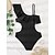 cheap One-Pieces-Women&#039;s Swimwear One Piece Normal Swimsuit Leaf Ruffle Cut Out Black Green Bodysuit Bathing Suits Beach Wear Summer Sports
