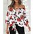 cheap Tops &amp; Blouses-Women&#039;s Shirt Blouse Black White Pink Lace up Print Floral Plain Casual Holiday Long Sleeve Off Shoulder Basic Regular Floral Lantern Sleeve S