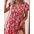 cheap Casual Dresses-Women&#039;s Casual Dress Floral Floral Dress Summer Dress V Neck Ruched Print Midi Dress Outdoor Street Fashion Streetwear Loose Fit Short Sleeve Red Summer Spring S M L XL XXL