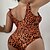 preiswerte Einteiler-Damen Badeanzug Ein Stück Normal Bademode Leopard Rüsche Print Purpur Orange Grün Bodysuit Badeanzüge Strandbekleidung Sommer Sport