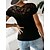 cheap Tops &amp; Blouses-Women&#039;s Blouse Eyelet top Black White Patchwork Plain Work Casual Short Sleeve Round Neck Elegant Casual S