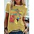 cheap T-Shirts-Women&#039;s Tunic Black White Yellow Print Graphic Casual Short Sleeve Round Neck Basic Regular Slim Portrait S